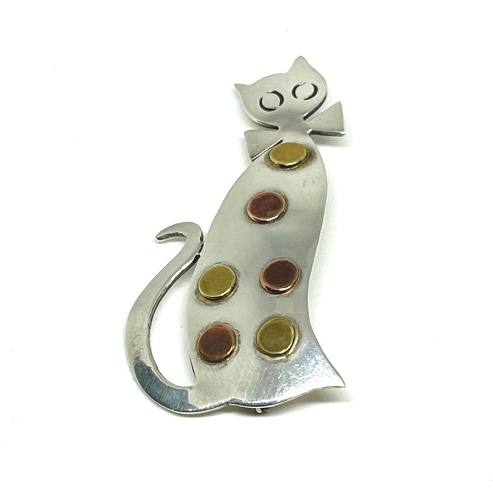 Vintage Taxco Mexico 925 Cat Brooch